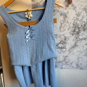 NWT! Hippie Rose Knit Tank Top & Pleated Skirt Set Blue Size Medium